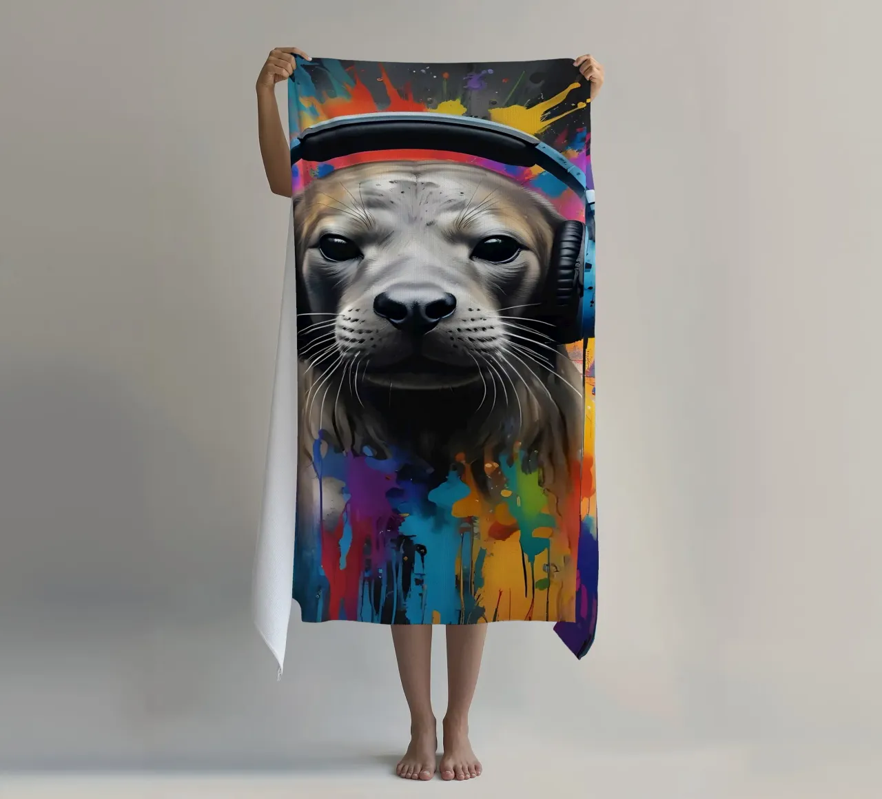 Piccola foca in cuffia telo mare da MakArena