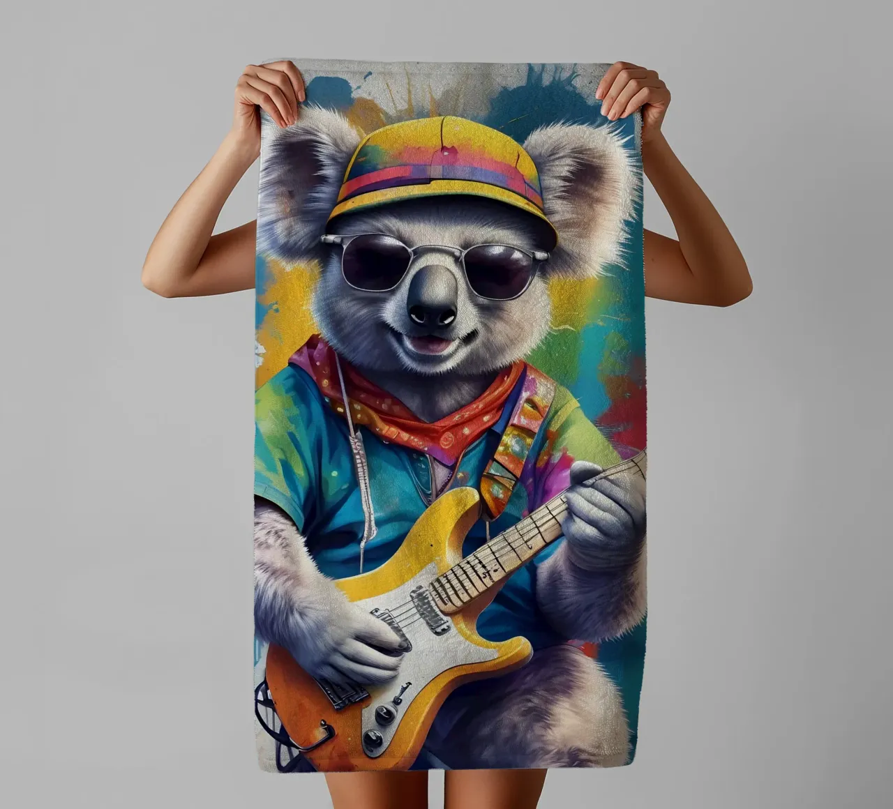 Piccolo koala che suona la chitarra asciugamano da bagno da MakArena