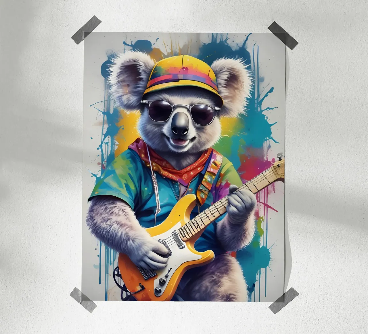 Piccolo koala che suona la chitarra poster con telaio in legno da MakArena