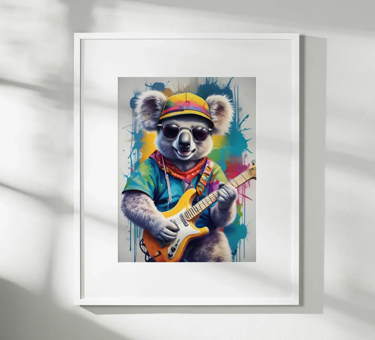 Piccolo koala che suona la chitarra poster con telaio in legno da MakArena