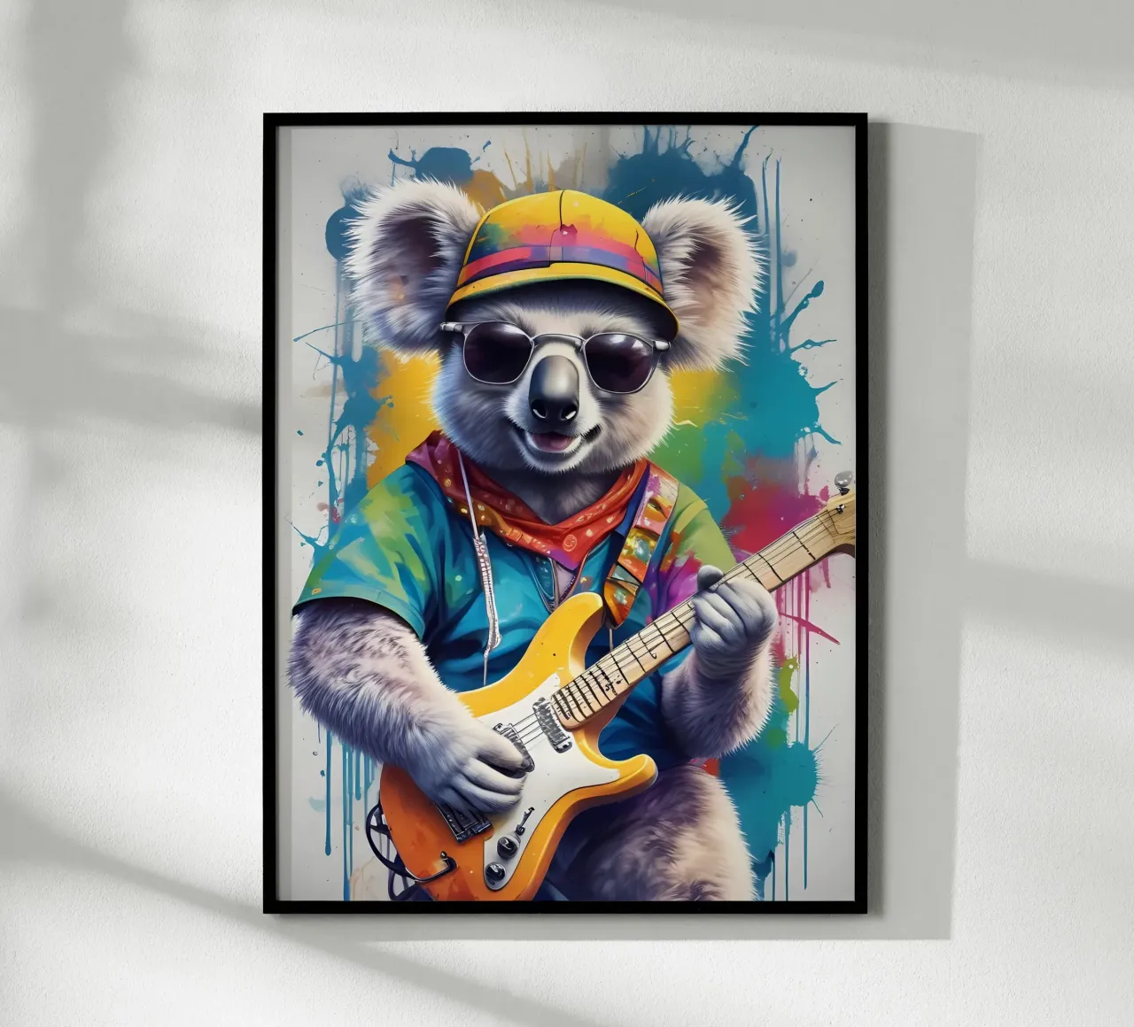 Piccolo koala che suona la chitarra poster con telaio in legno da MakArena