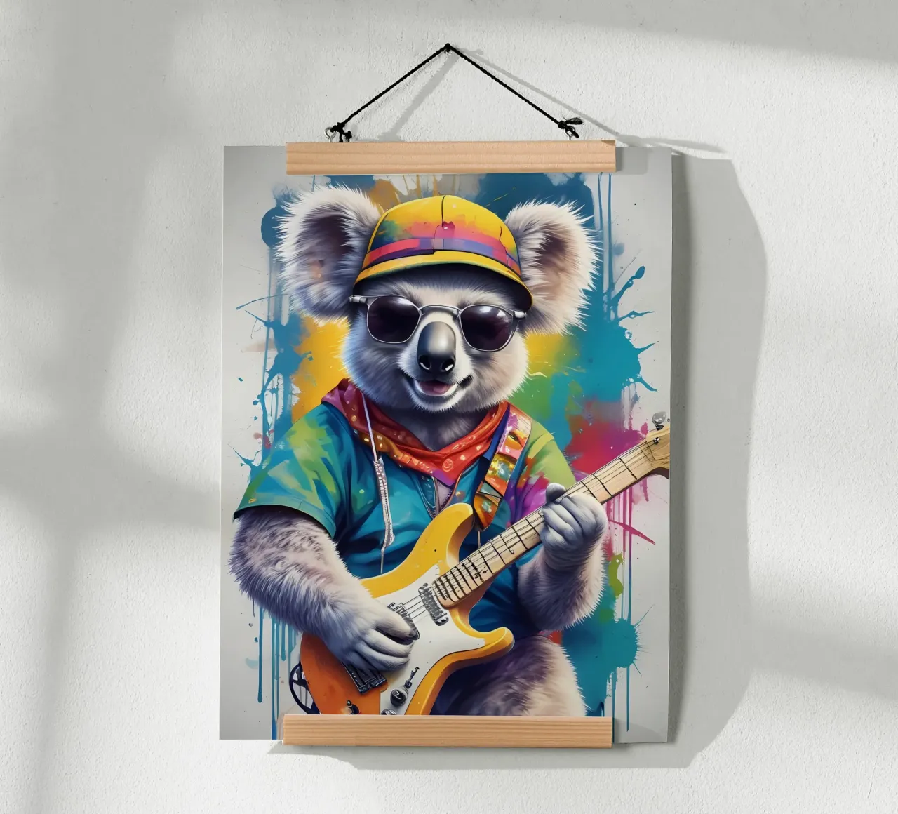 Piccolo koala che suona la chitarra poster con telaio in legno da MakArena