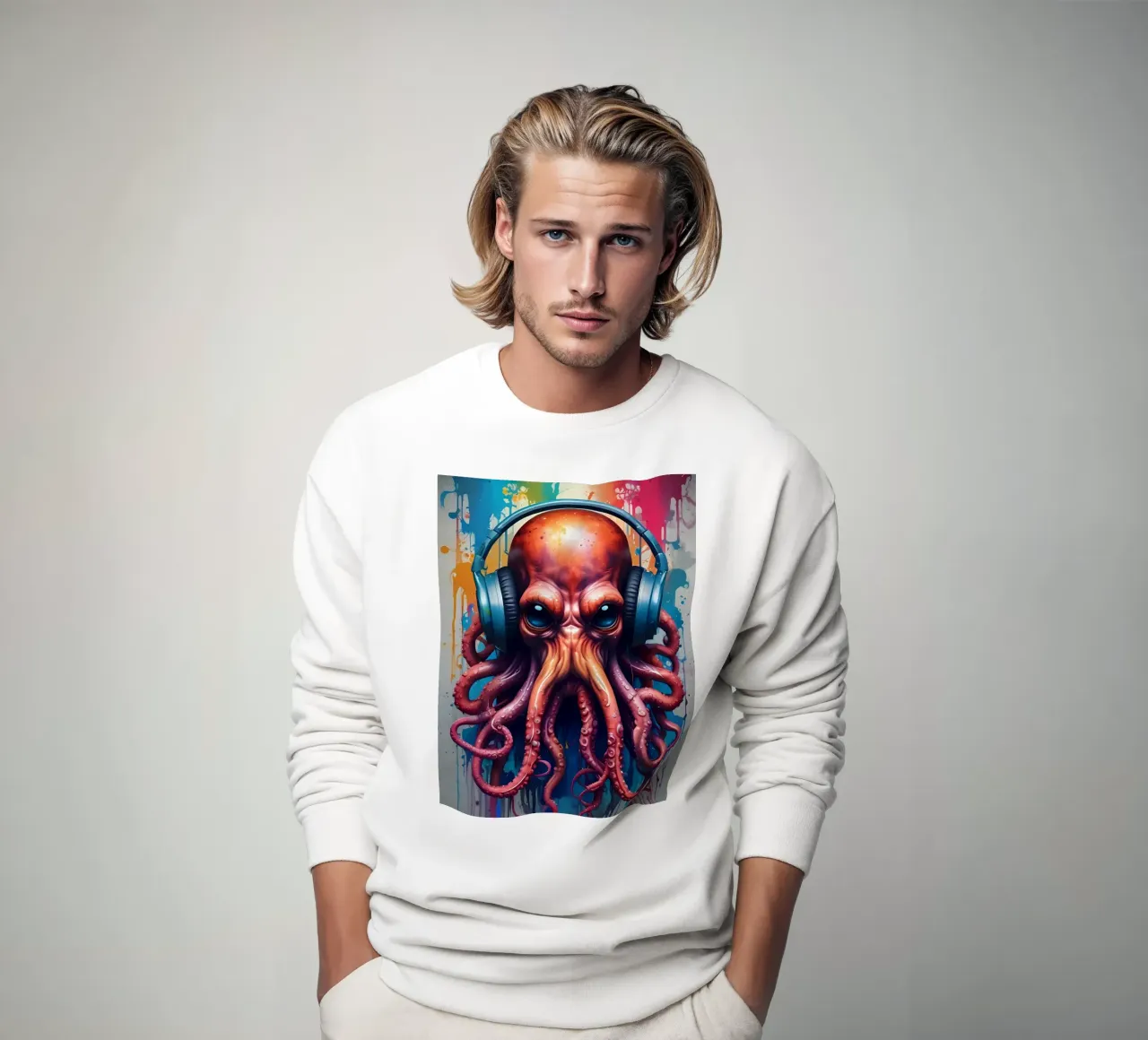Octopus in headphones sweatshirt by MakArena