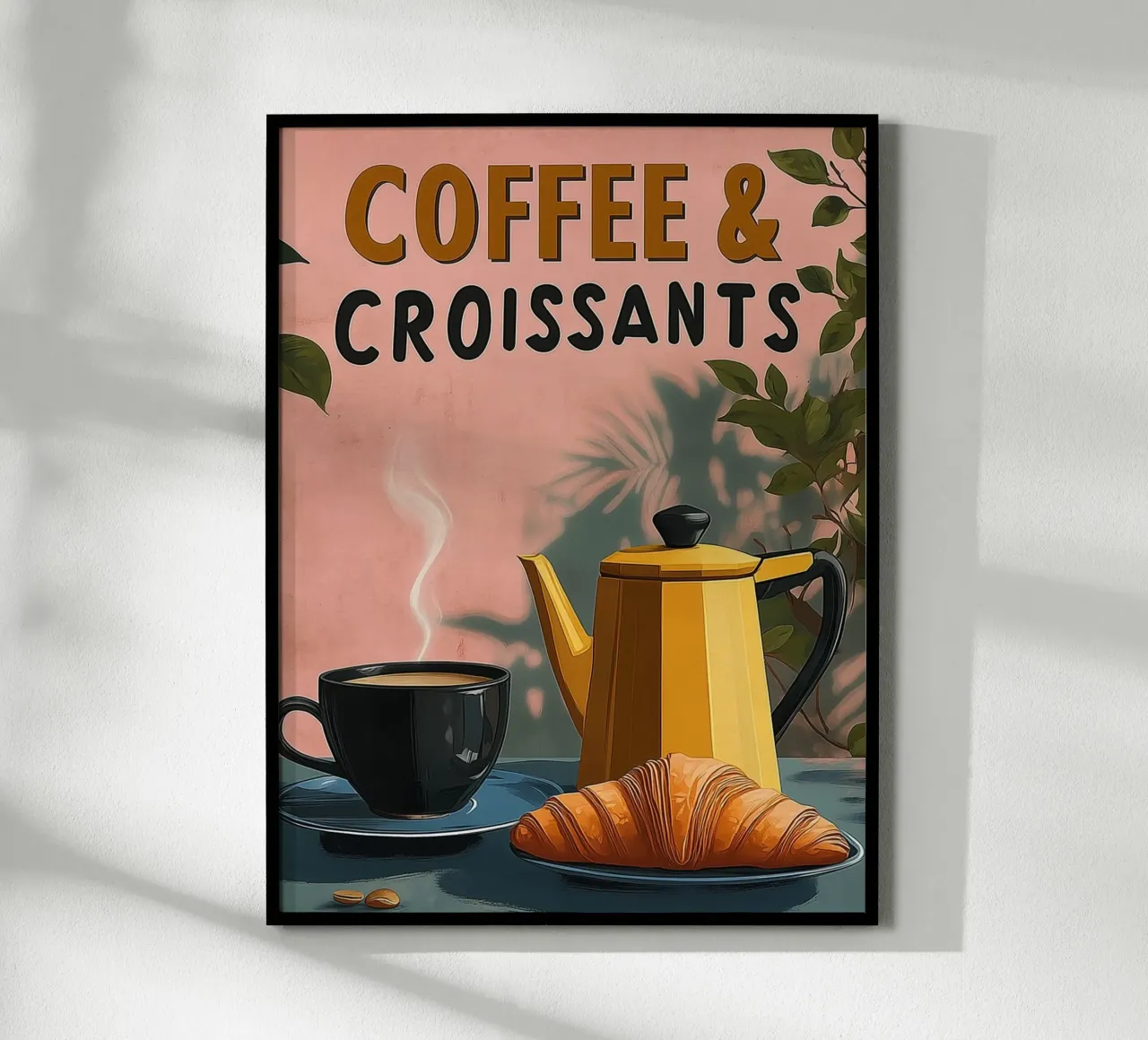 Caffè e croissant poster con telaio in legno da Spice & Style