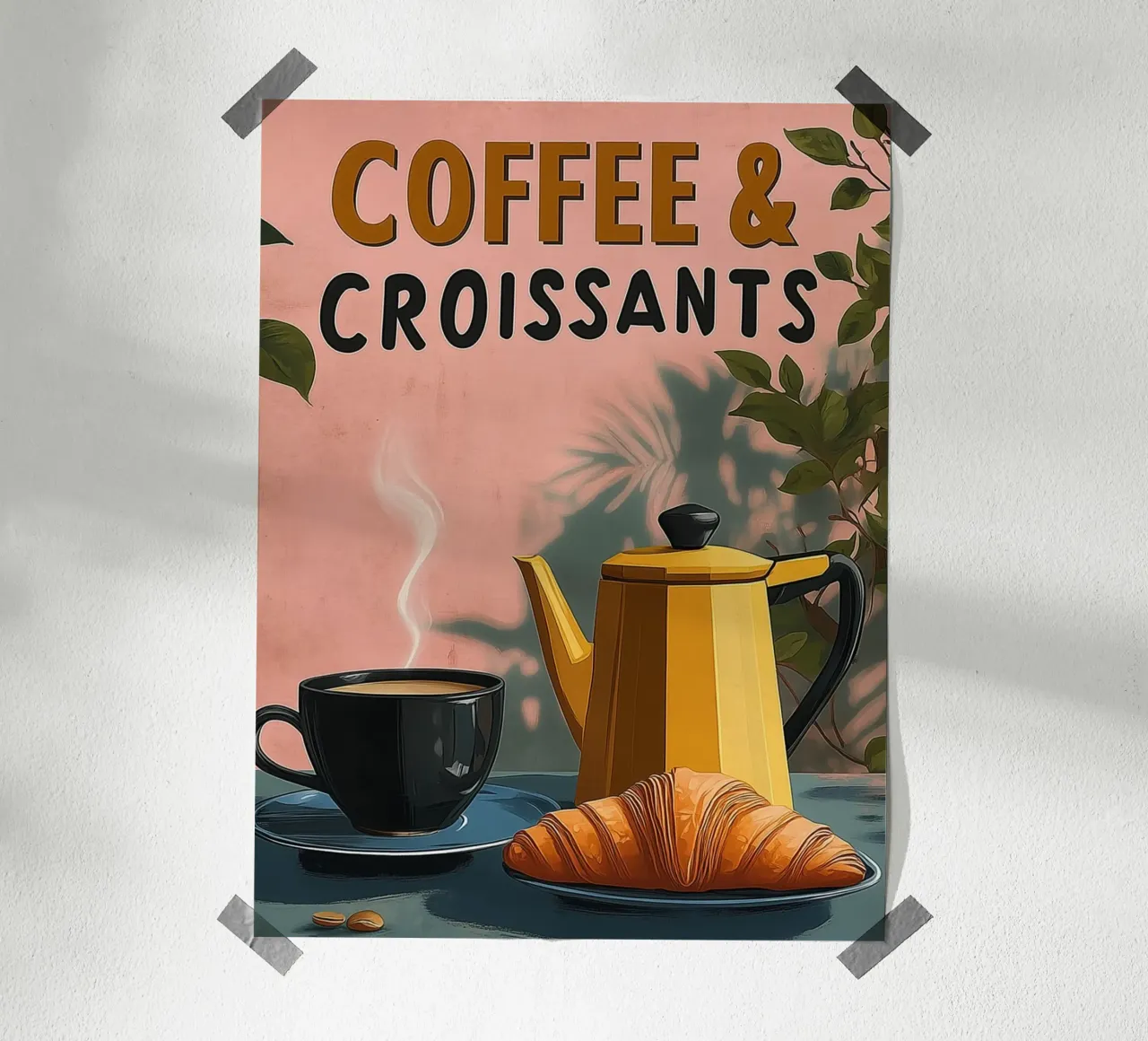 Caffè e croissant poster con telaio in legno da Spice & Style