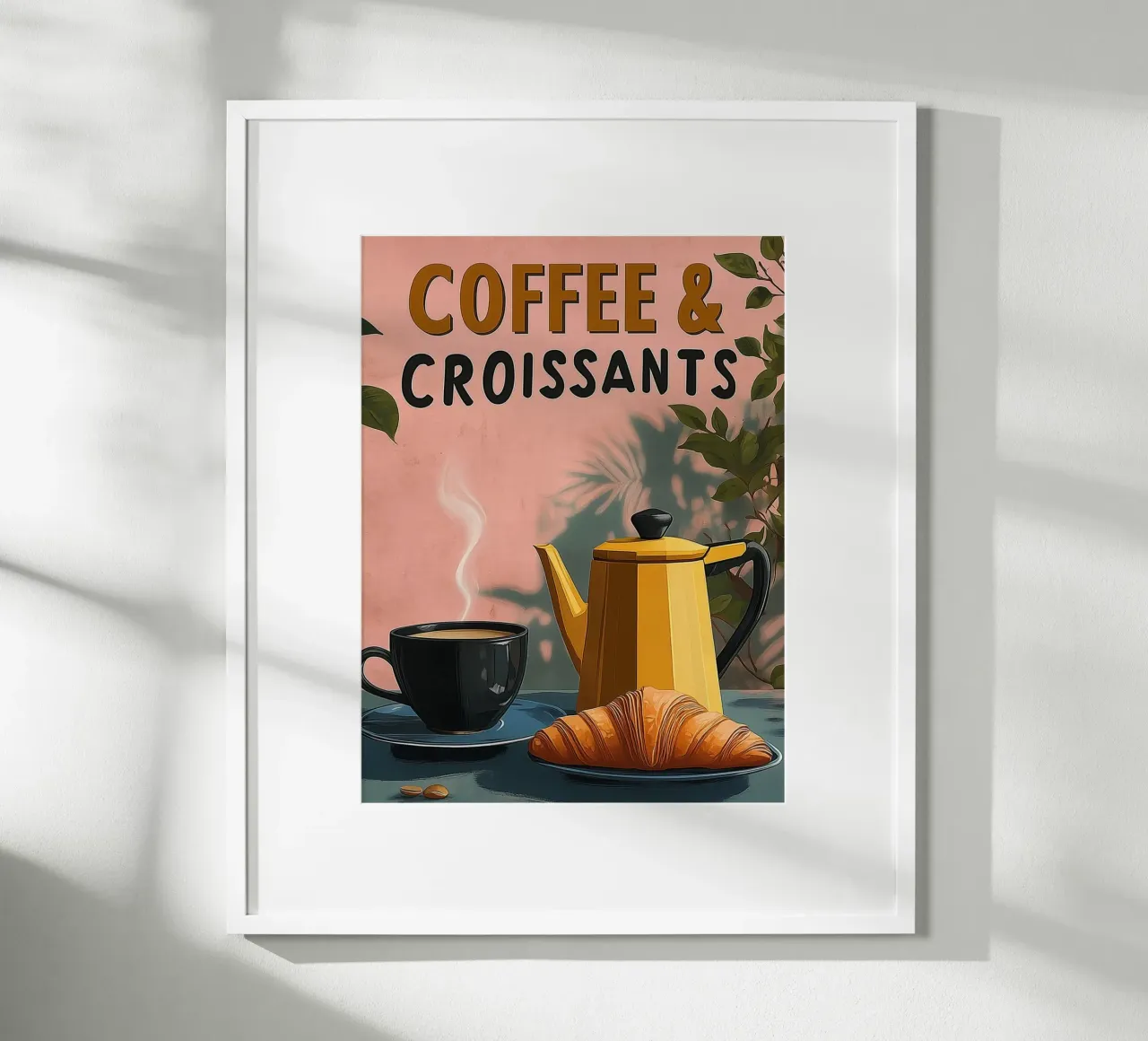 Caffè e croissant poster con telaio in legno da Spice & Style