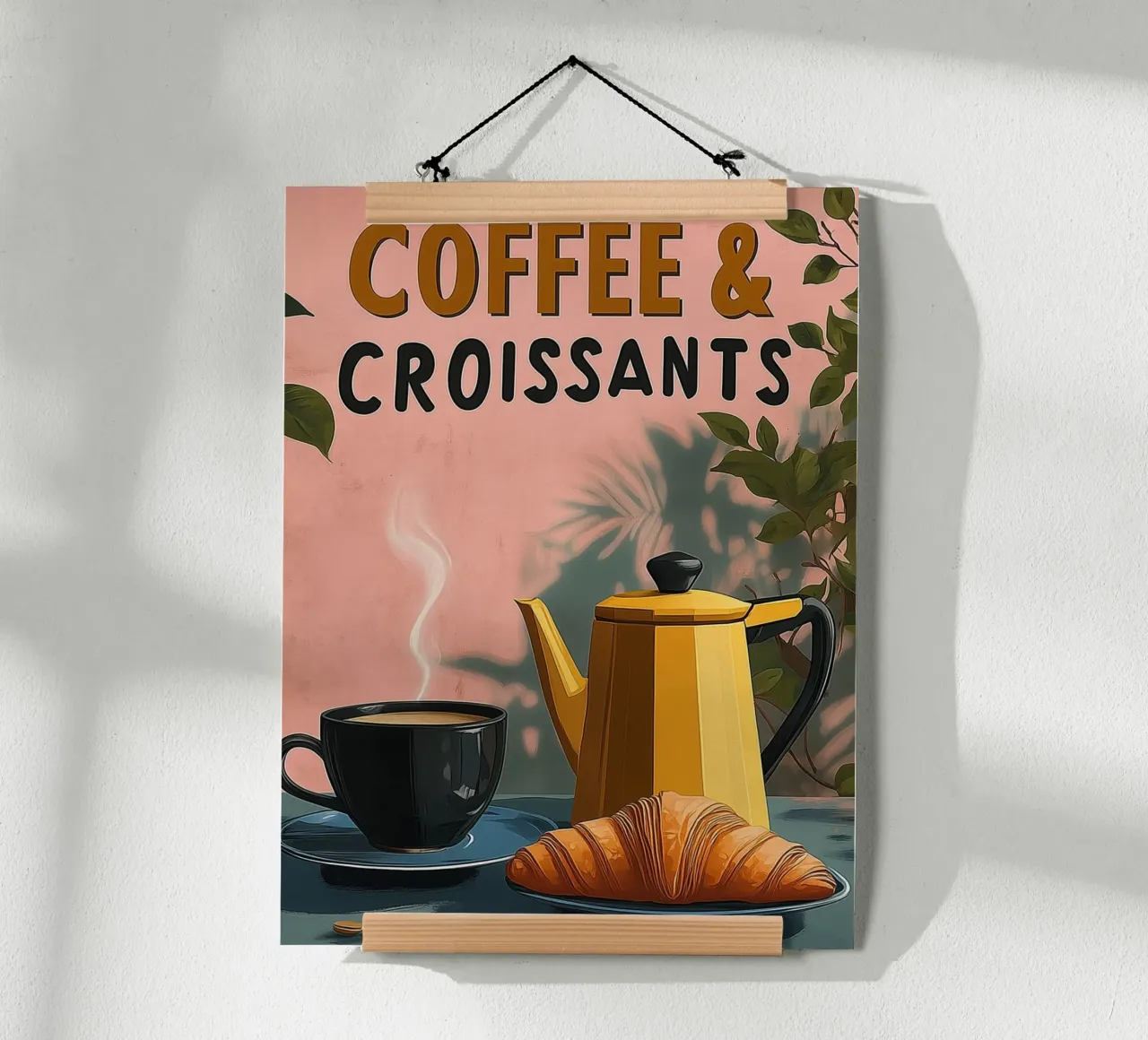Caffè e croissant poster con telaio in legno da Spice & Style