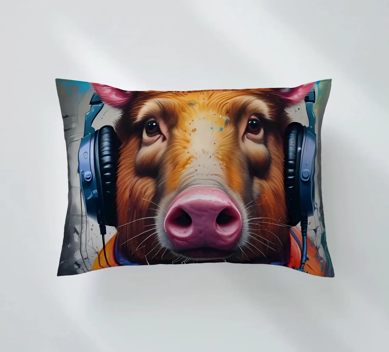 Cerdo con auriculares cojín de MakArena