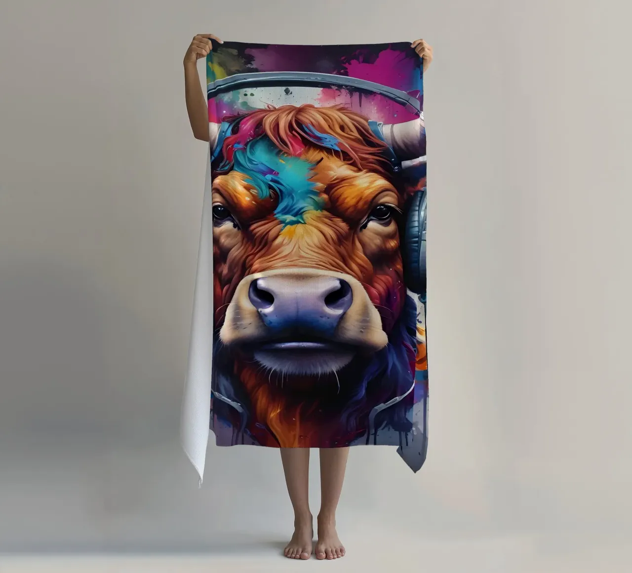 Toro in cuffia telo mare da MakArena