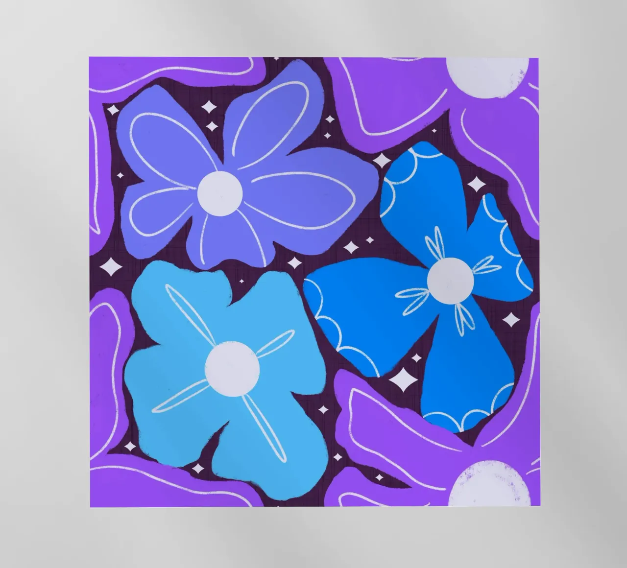 Groovy Petal Retro Garden Floral Blue - audace Mid Century Mod pellicola backlit da susanacosta