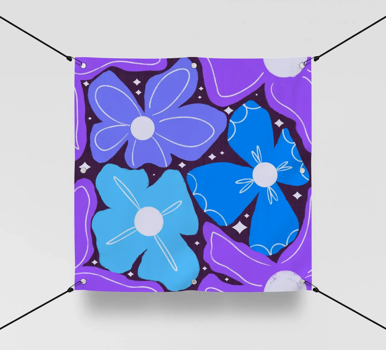 Groovy Petal Retro Garden Floral Blue - audace Mid Century Mod telo in pvc da susanacosta