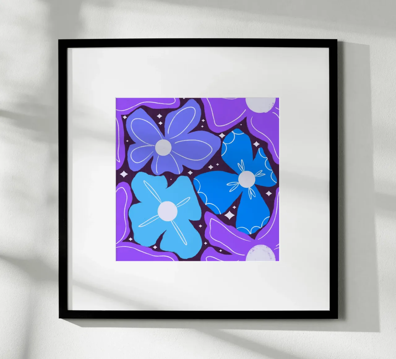 Groovy Petal Retro Tuin Bloemen Blauw - Stoer Mid Eeuw Mod poster met aluminium frame van susanacosta