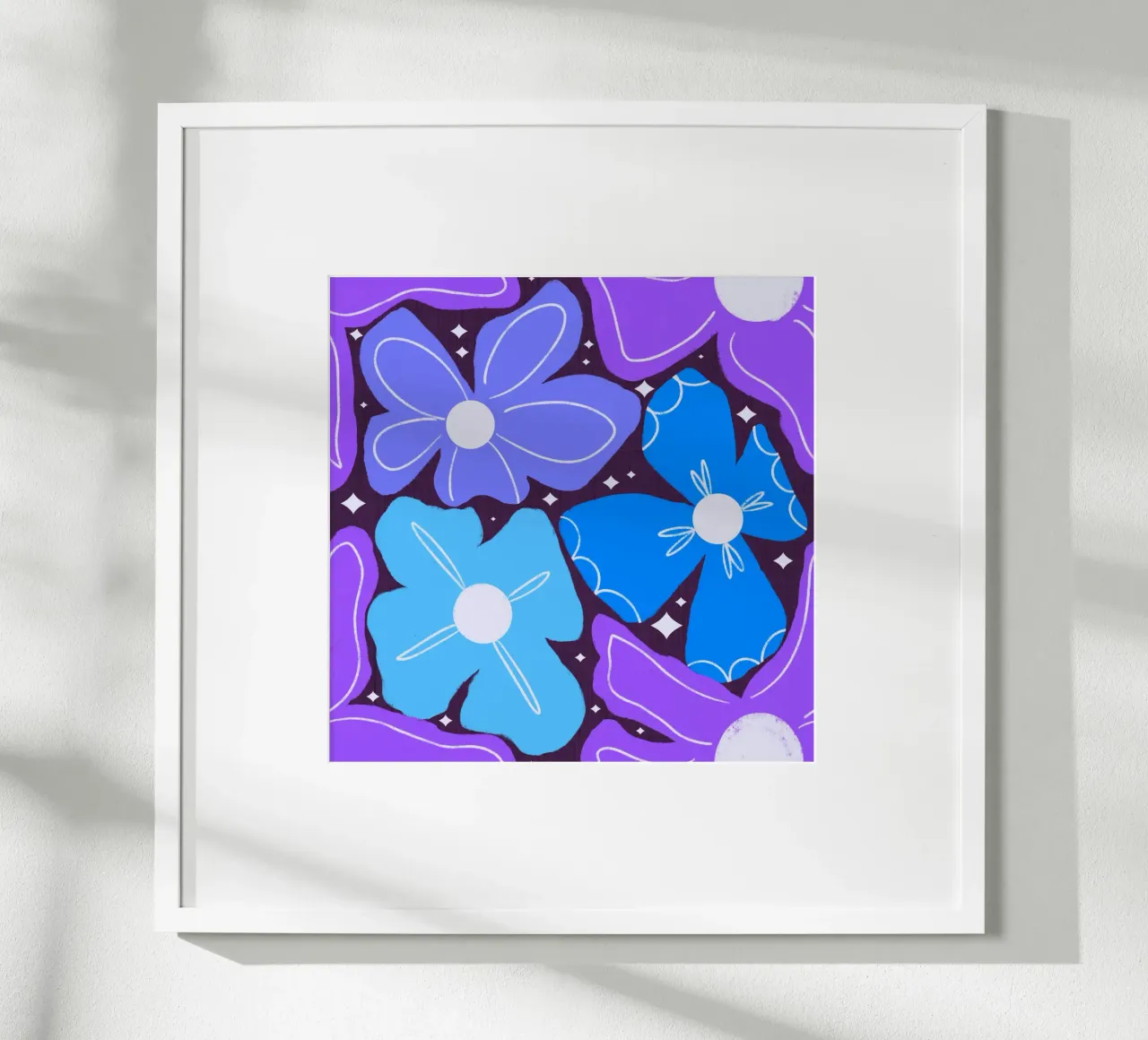 Groovy Petal Retro Tuin Bloemen Blauw - Stoer Mid Eeuw Mod poster met aluminium frame van susanacosta