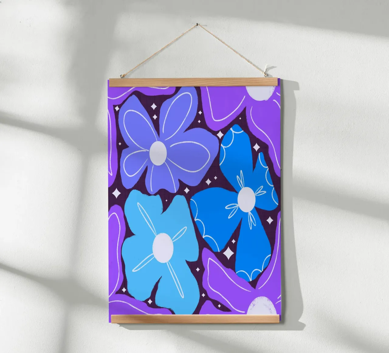 Groovy Petal Retro Tuin Bloemen Blauw - Stoer Mid Eeuw Mod poster met aluminium frame van susanacosta