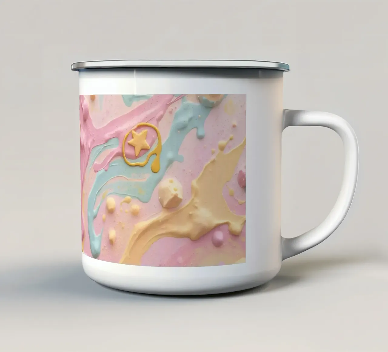 Luminoso sfondo astratto dai colori pastello e dalle forme giocose tazza in smalto da DesignDoodle
