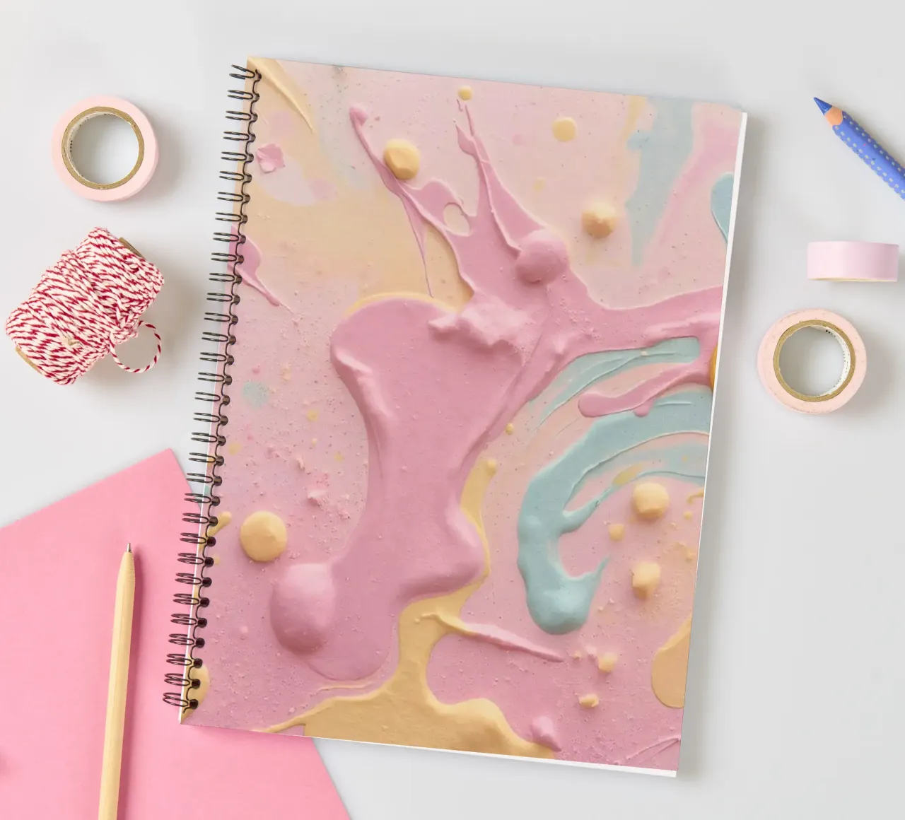 Bright abstract background pastel colors and playful shapes spiral notebook by DesignDoodle