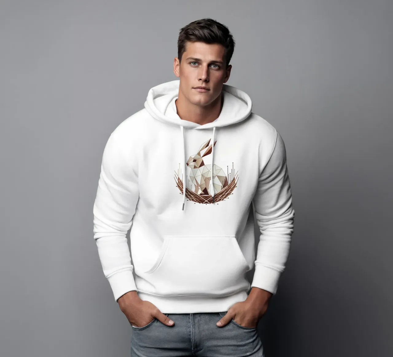 Coniglietto geometrico in un nido - Design pasquale alla moda felpa con cappuccio da namosh