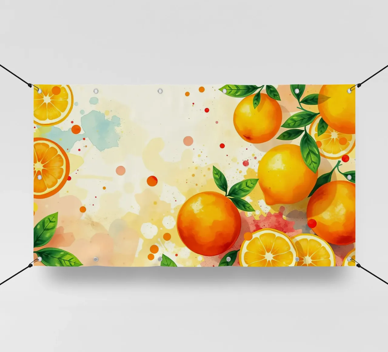 Composizione di frutta arancione con sfondo astratto ad acquerello telo in pvc da DesignDoodle