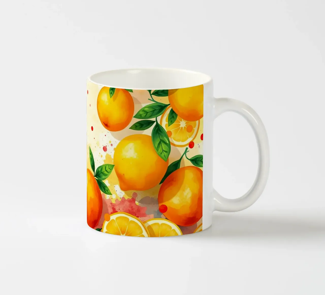 Composizione di frutta arancione con sfondo astratto ad acquerello tazza in ceramica da DesignDoodle