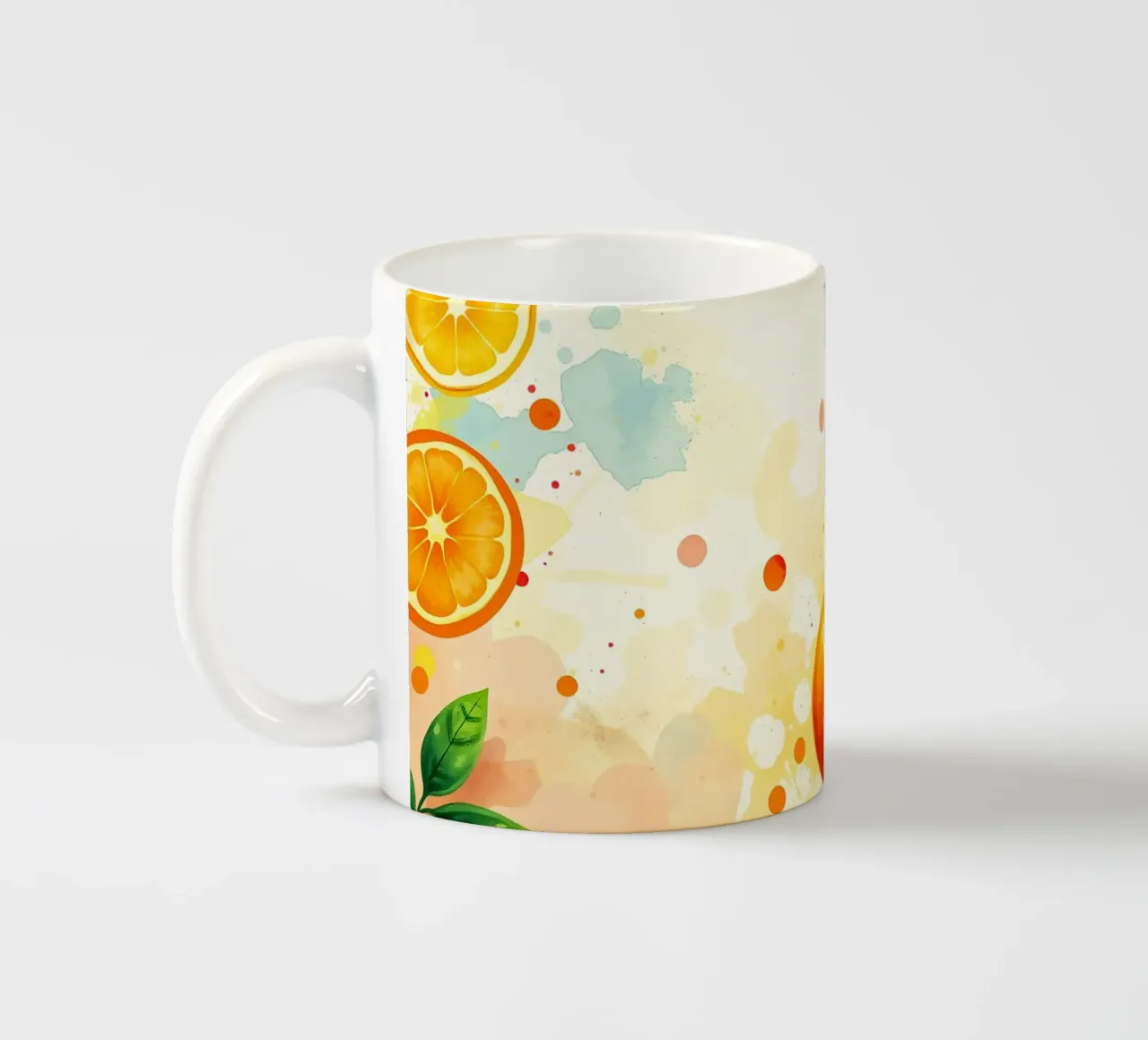 Composizione di frutta arancione con sfondo astratto ad acquerello tazza in ceramica da DesignDoodle