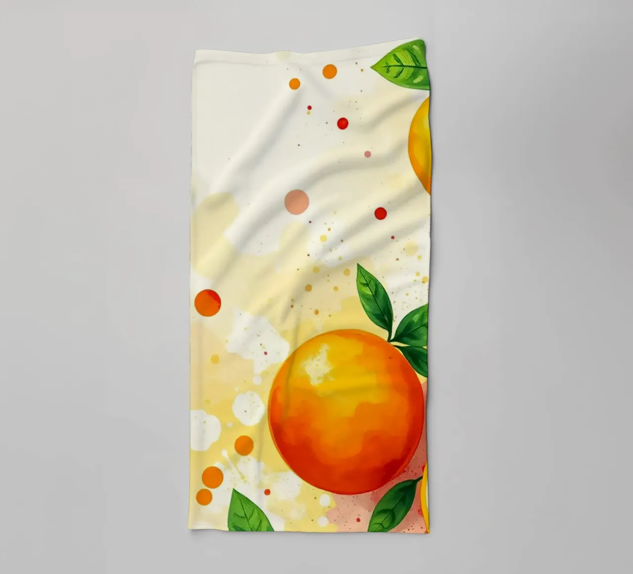 orange fruit arrangement with abstract watercolor background towel by DesignDoodle