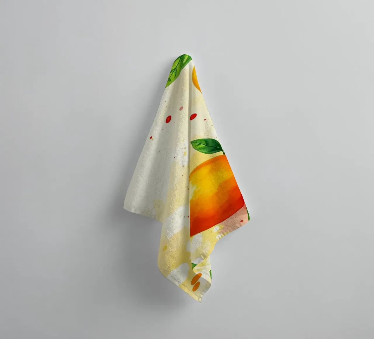 orange fruit arrangement with abstract watercolor background towel by DesignDoodle
