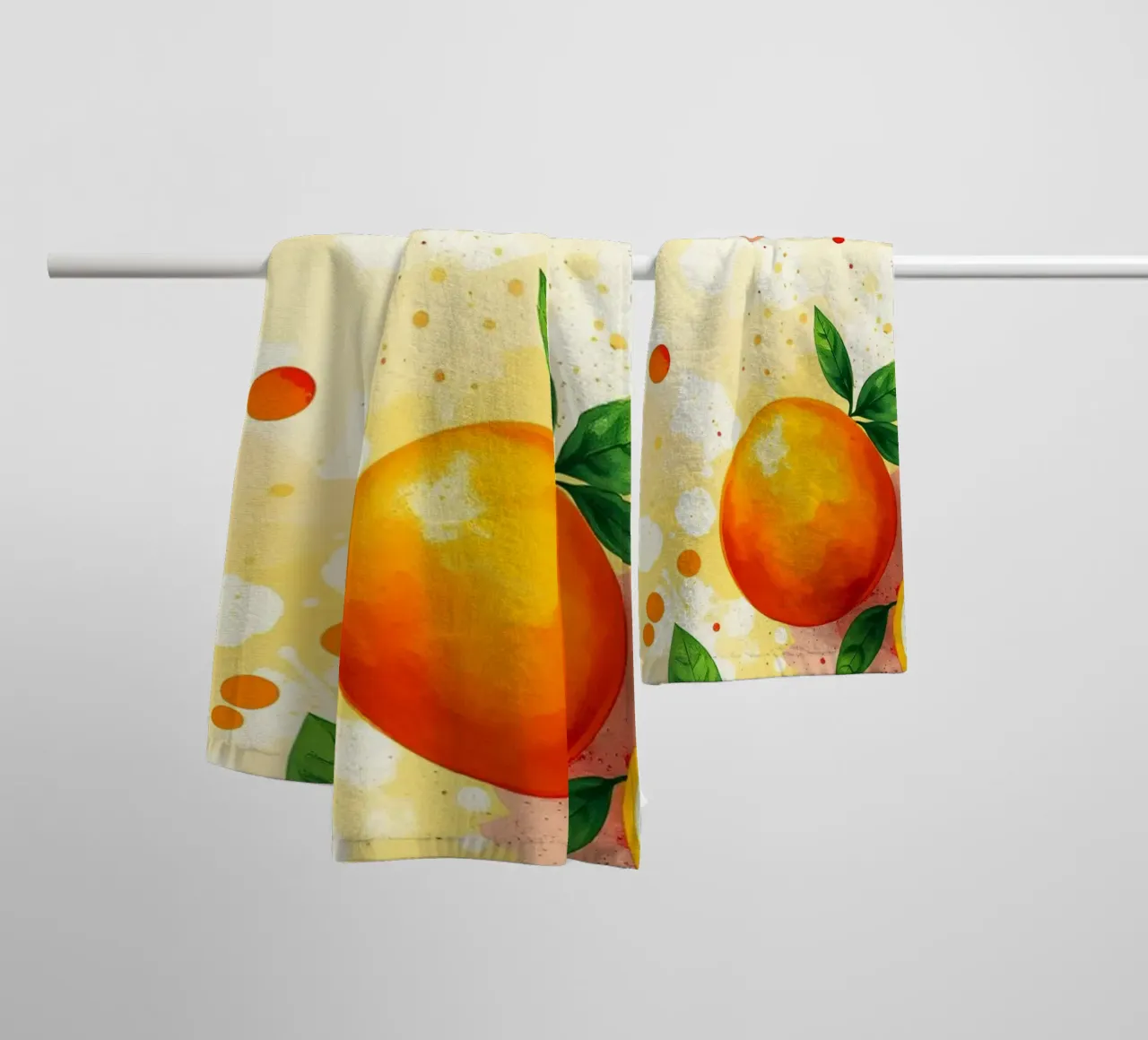 orange fruit arrangement with abstract watercolor background towel by DesignDoodle