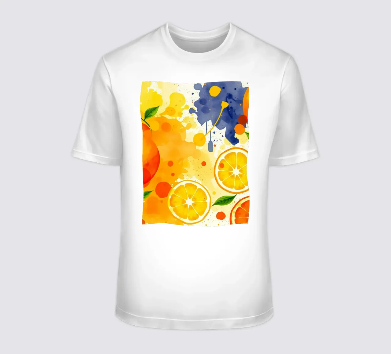 abstract design featuring oranges, lemons, and splashes t-shirt by DesignDoodle