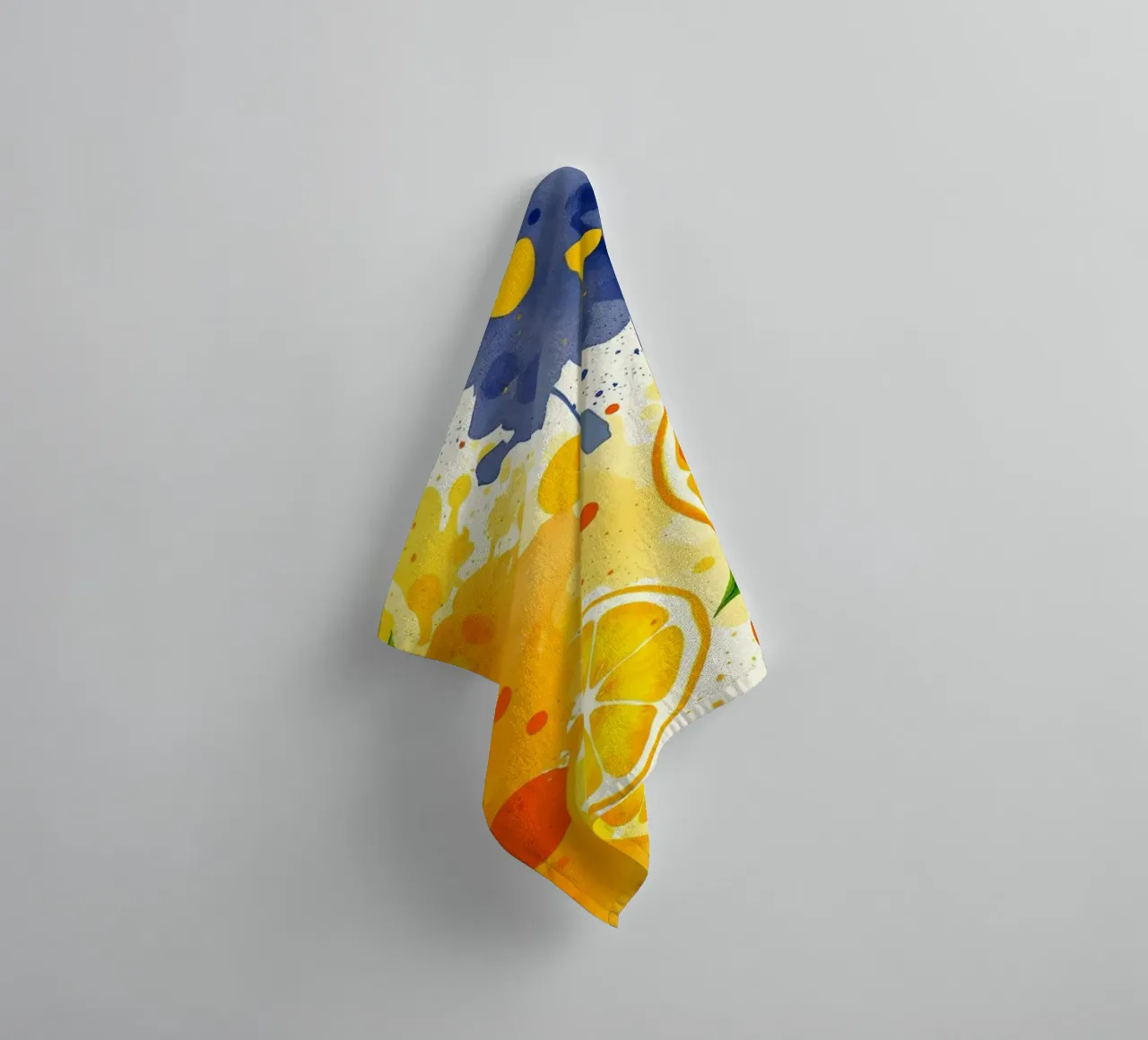 abstract design featuring oranges, lemons, and splashes towel by DesignDoodle