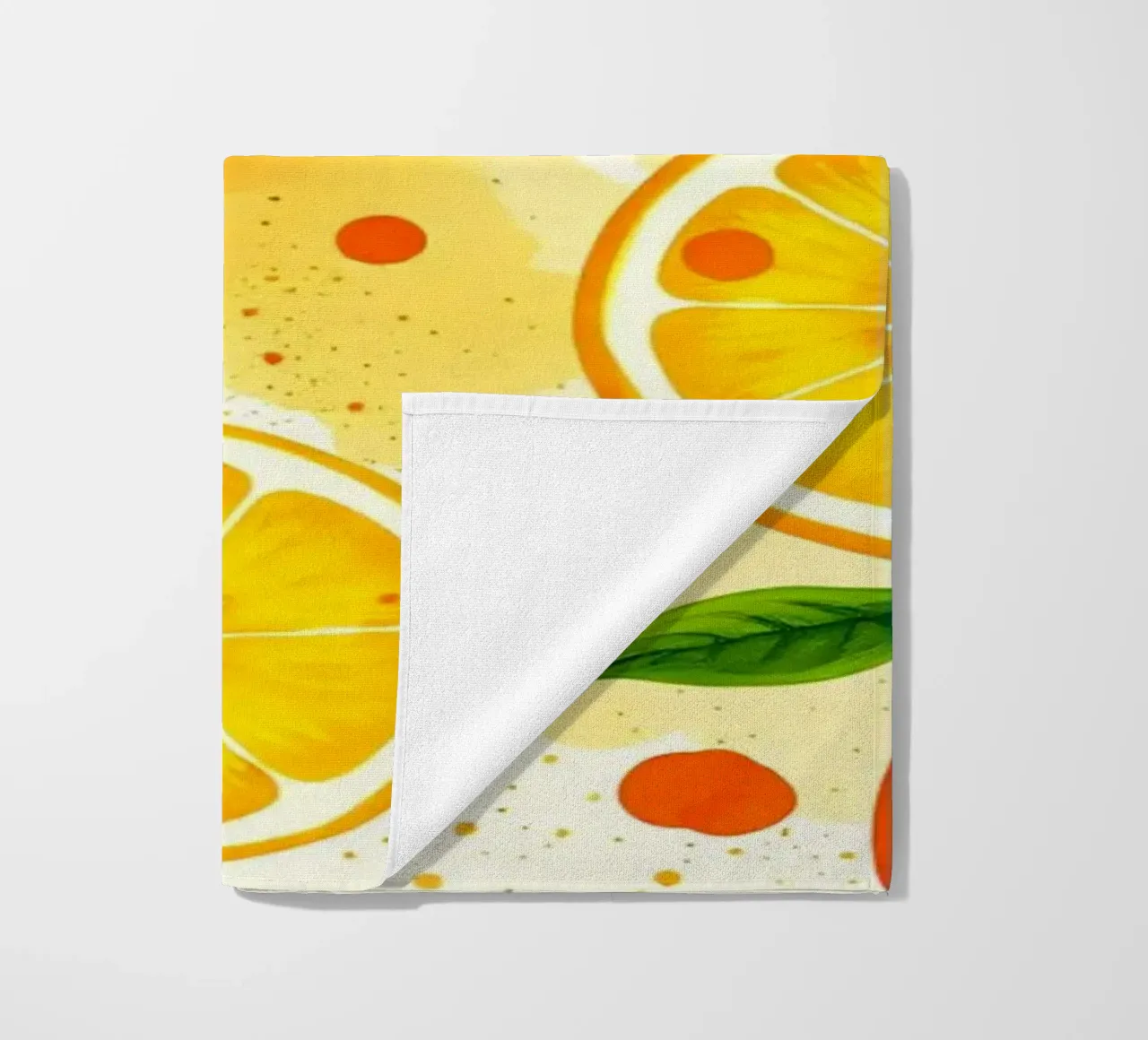 abstract design featuring oranges, lemons, and splashes beach towel by DesignDoodle