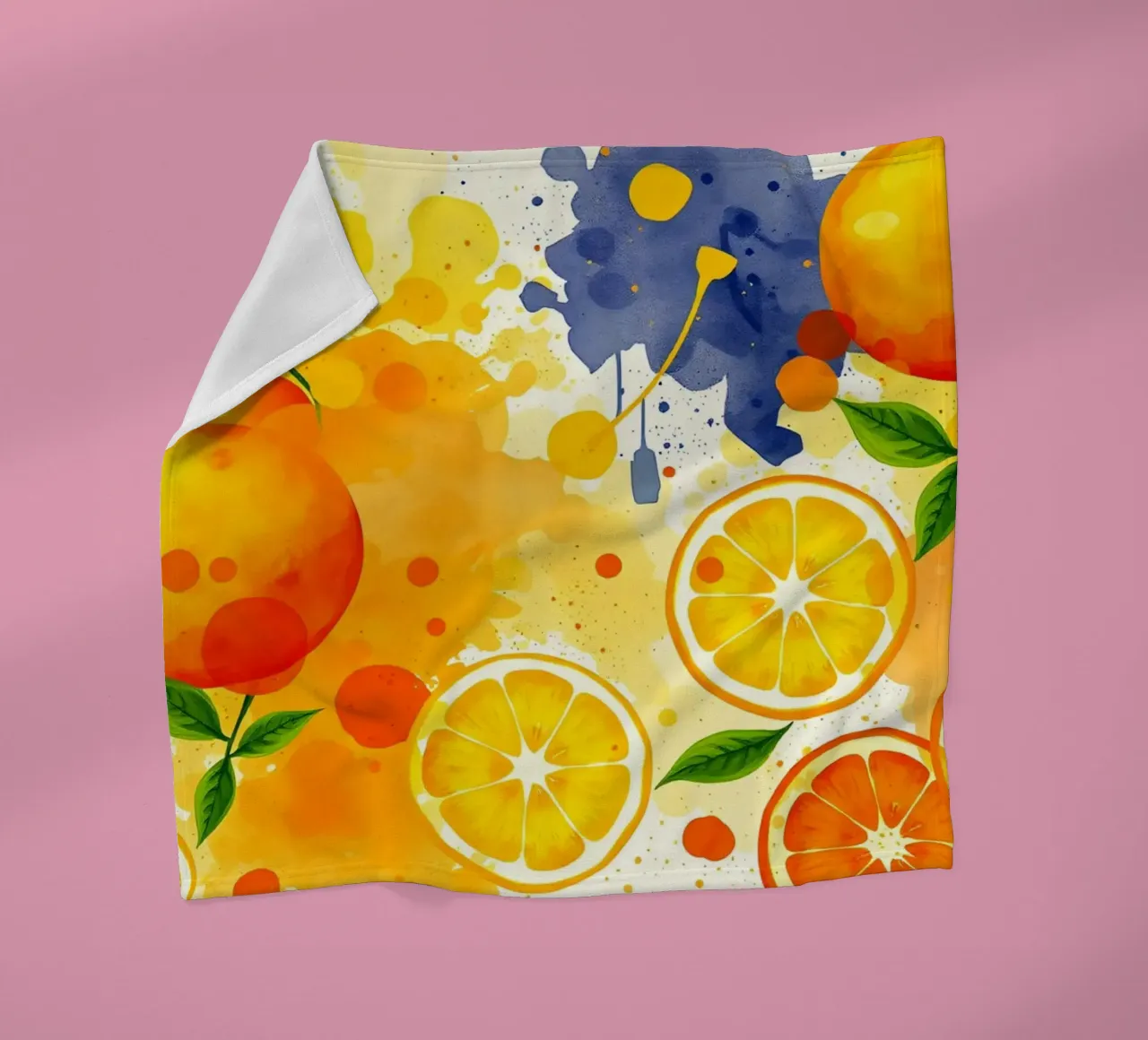 abstraktes Design mit Orangen, Zitronen und Spritzern Fleecedecke von DesignDoodle