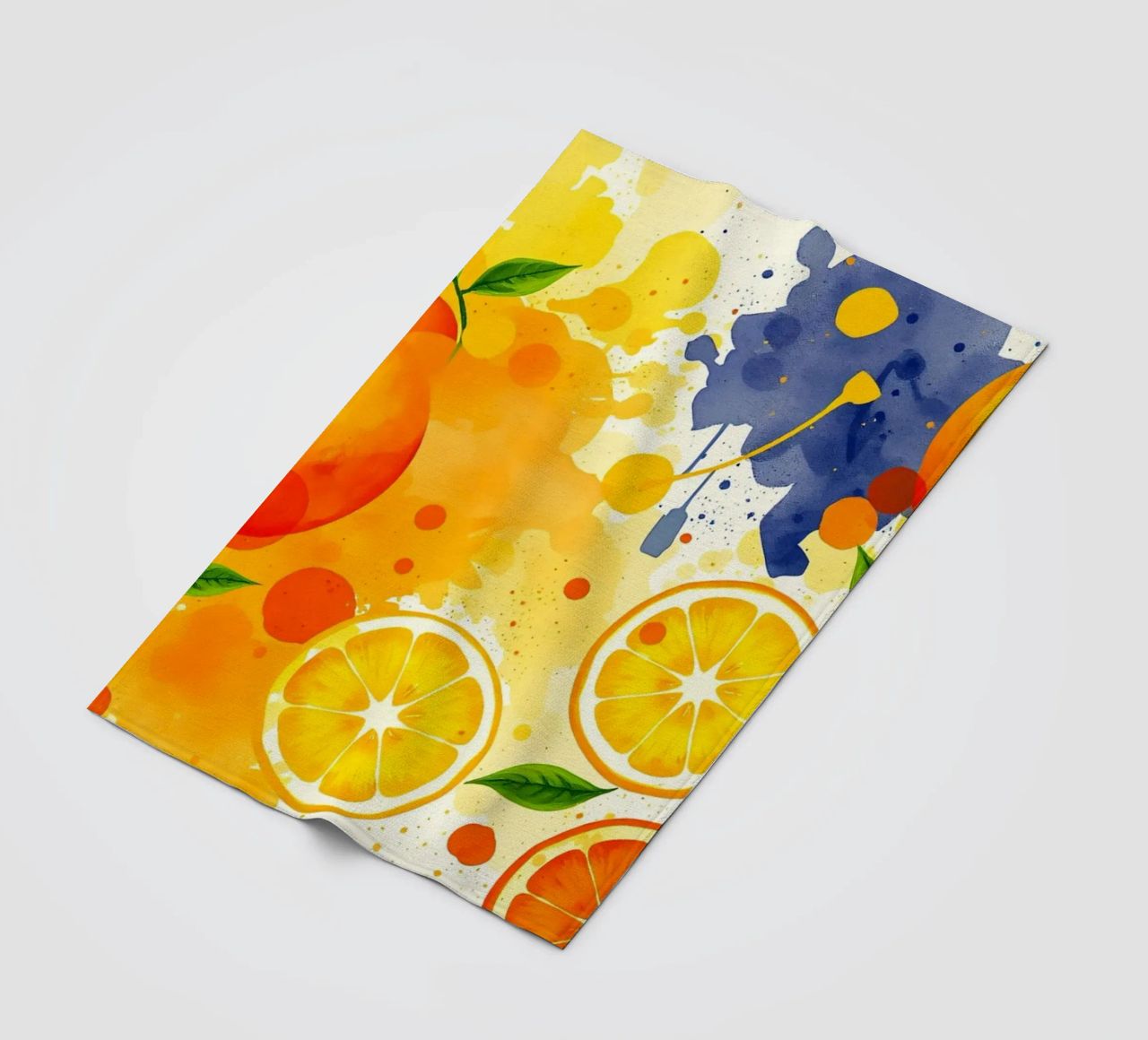 disegno astratto con arance, limoni e spruzzi di colore coperta in pile da DesignDoodle