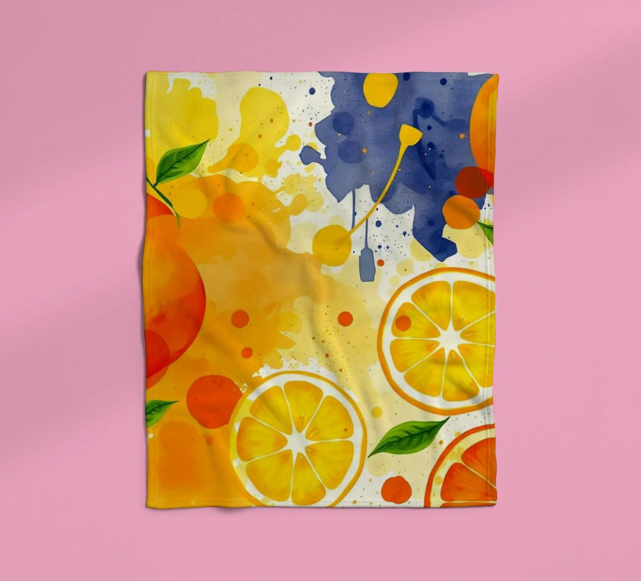 disegno astratto con arance, limoni e spruzzi di colore coperta in pile da DesignDoodle