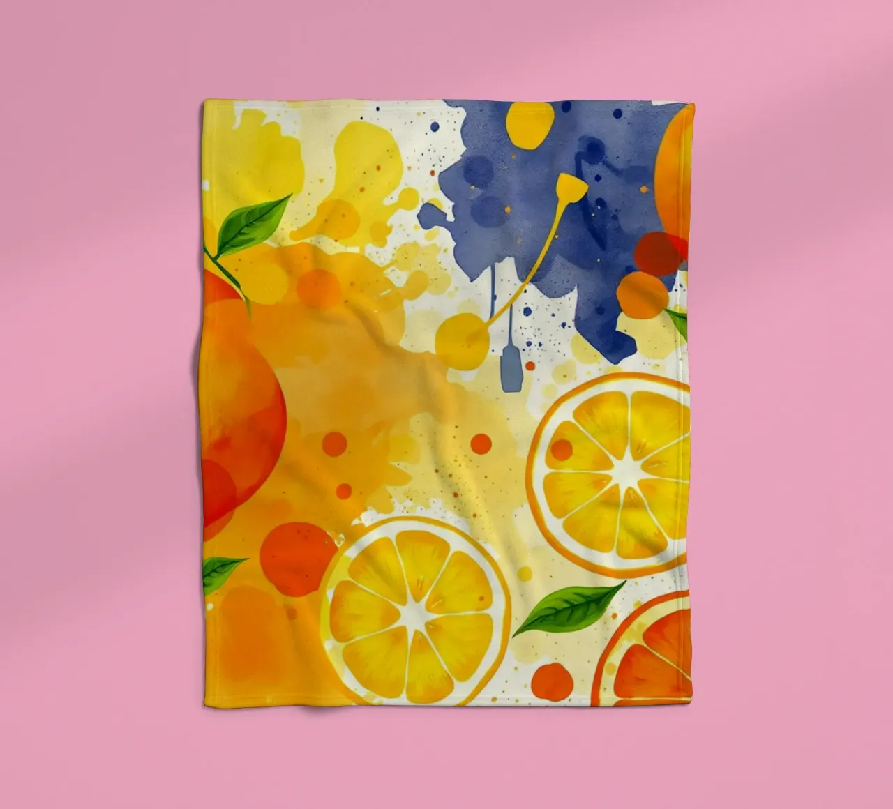 abstraktes Design mit Orangen, Zitronen und Spritzern Fleecedecke von DesignDoodle