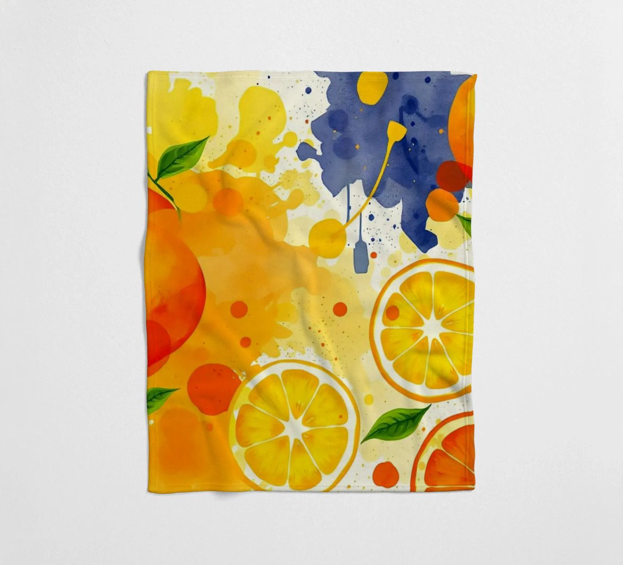 disegno astratto con arance, limoni e spruzzi di colore coperta in pile da DesignDoodle
