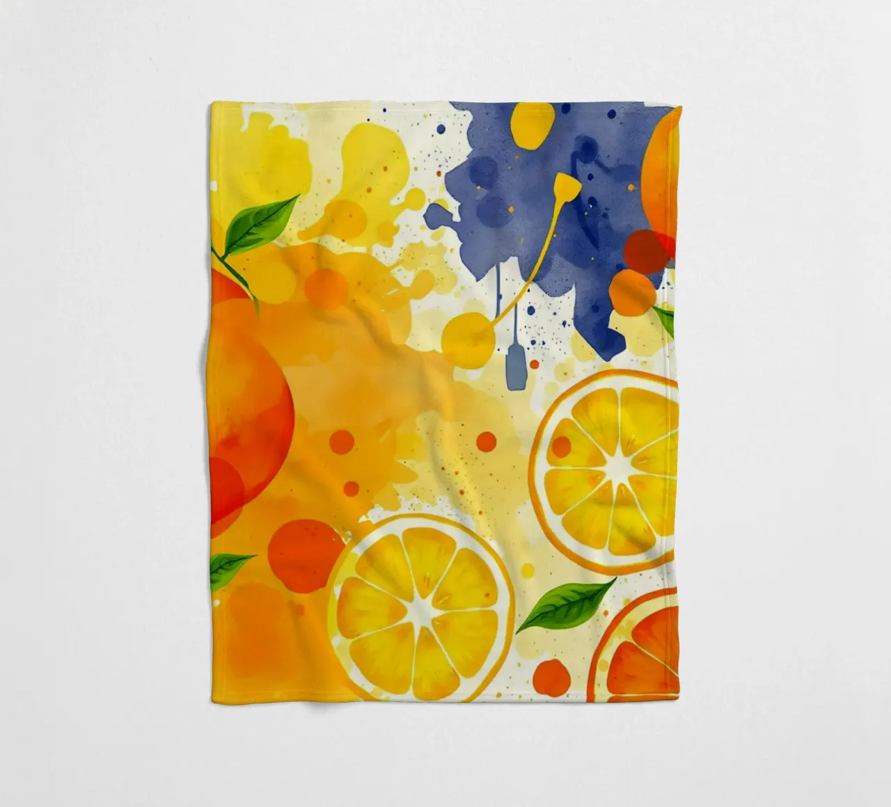 abstraktes Design mit Orangen, Zitronen und Spritzern Fleecedecke von DesignDoodle