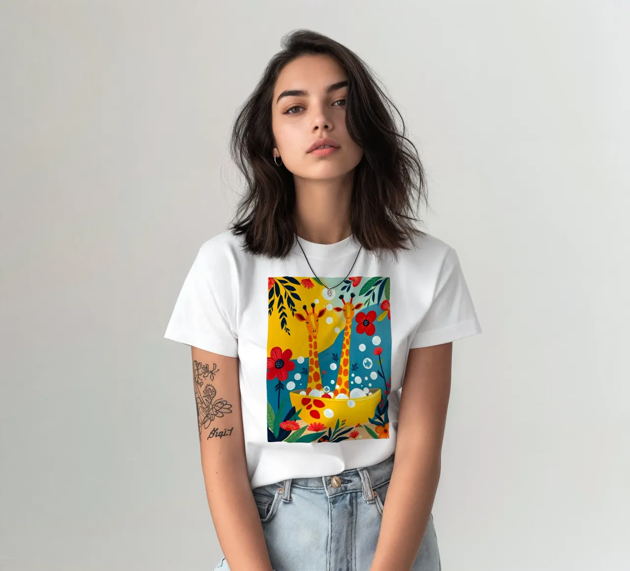 GIRAFFES IN BATH t-shirt by ARTOMATIC