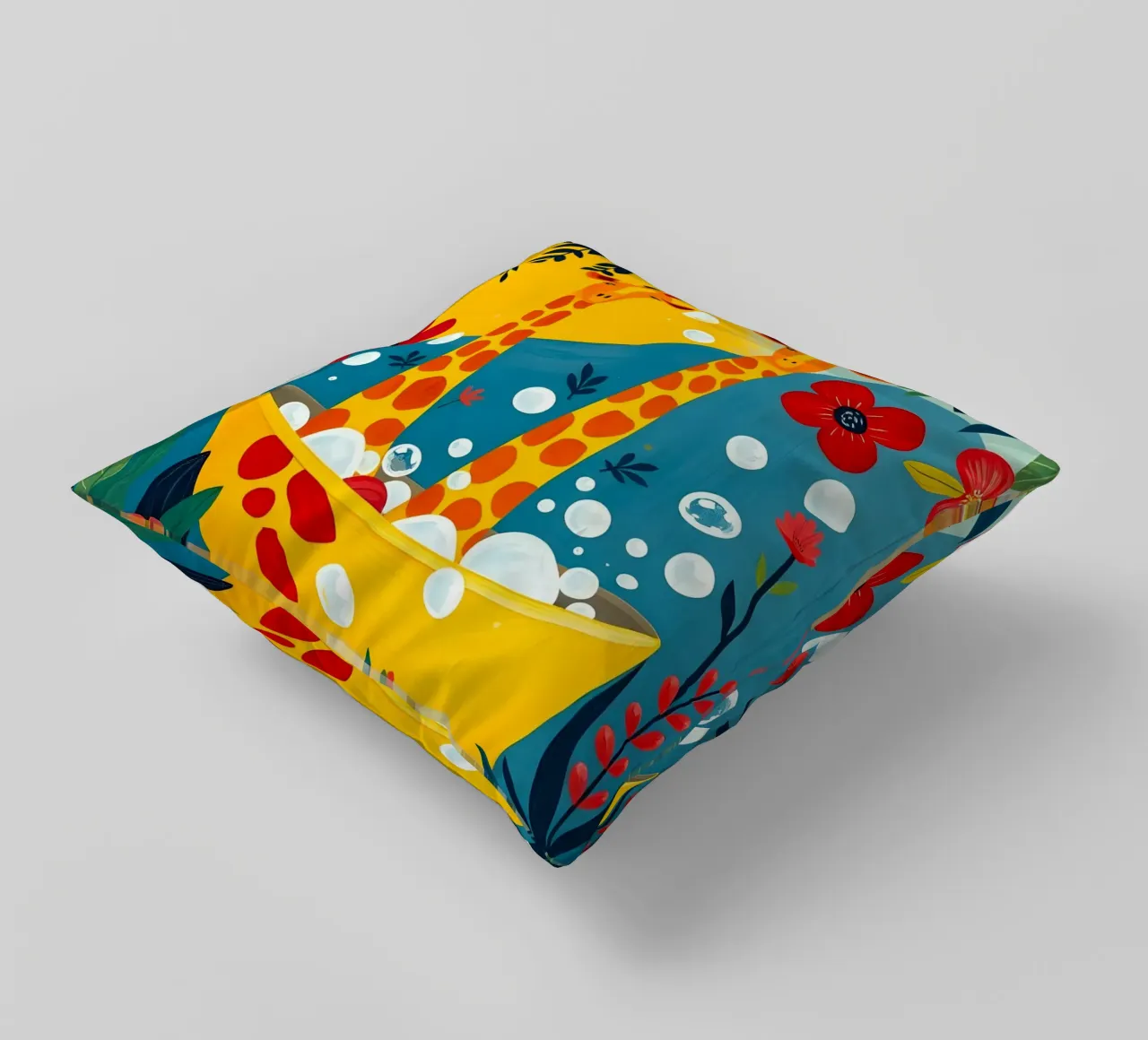 GIRAFFES IN BATH decorative cushion by ARTOMATIC