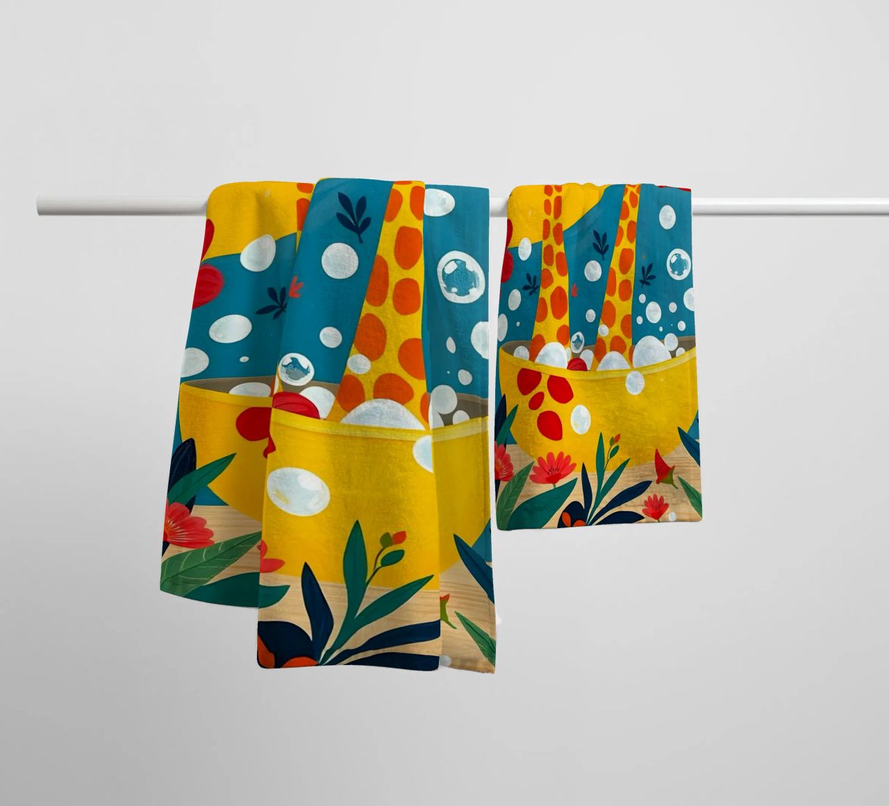 GIRAFES DANS LE BAIN serviette de bain de ARTOMATIC