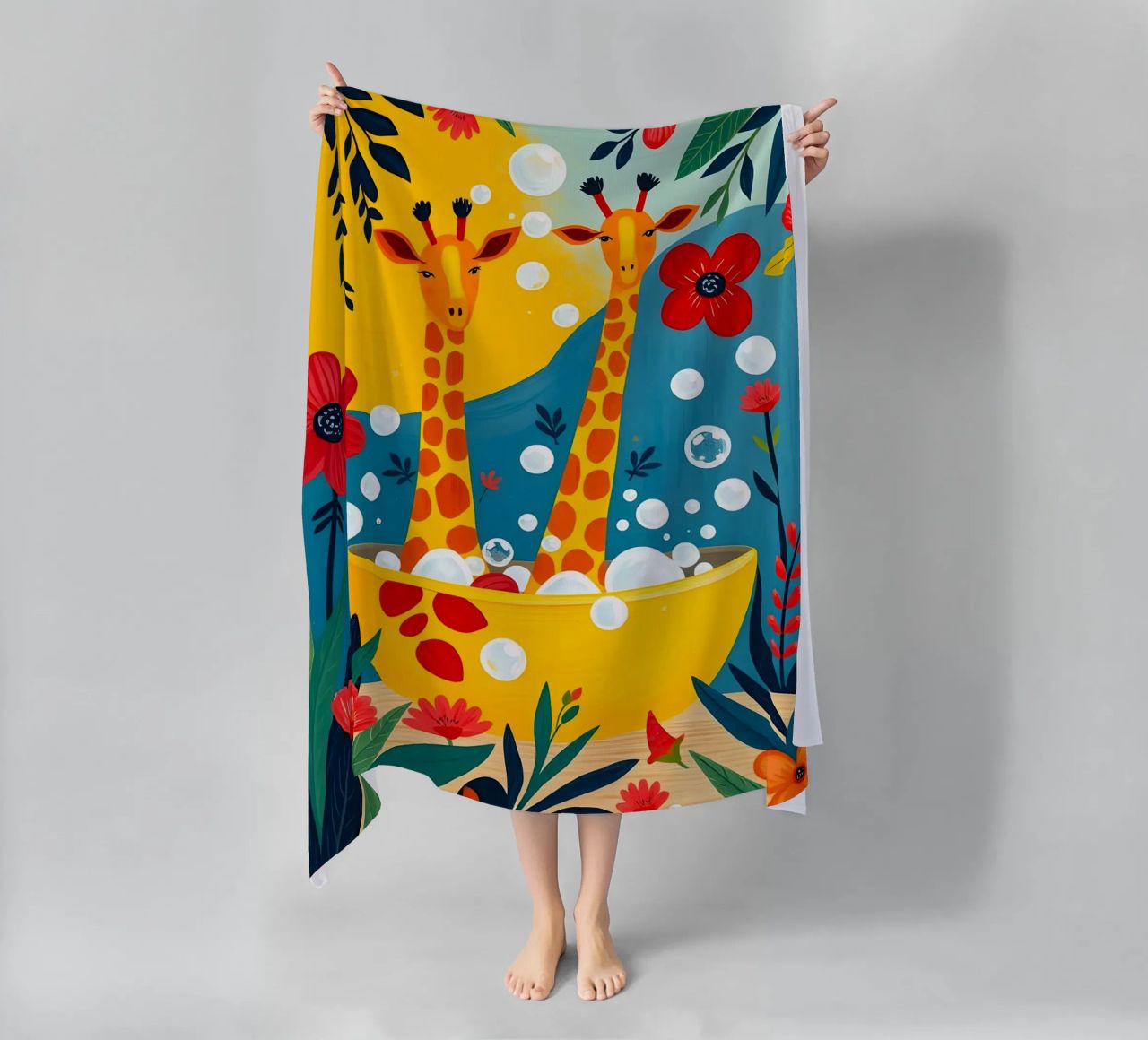 GIRAFES DANS LE BAIN serviette de plage de ARTOMATIC