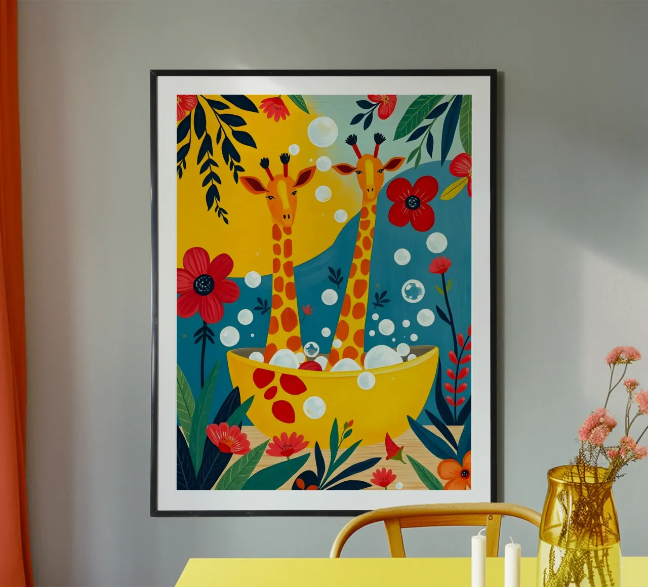 GIRAFFES IN BATH Poster von ARTOMATIC