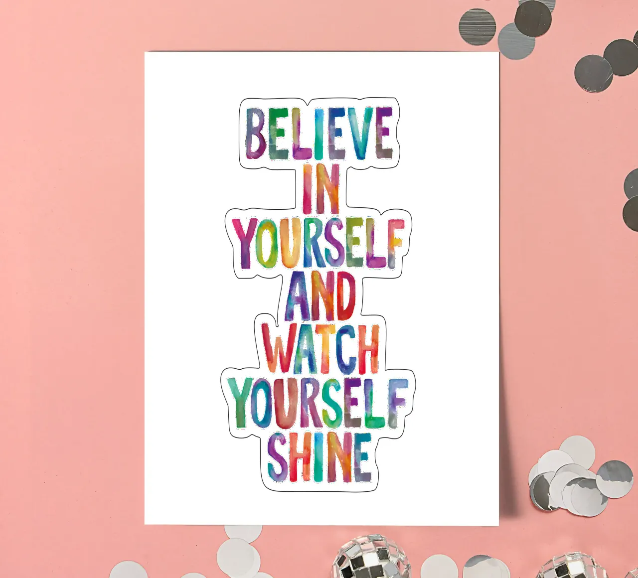 Glaube an dich selbst und sieh zu, wie du leuchtest Regenbogenbuchstaben Stickerbogen von THE MOTIVATED TYPE