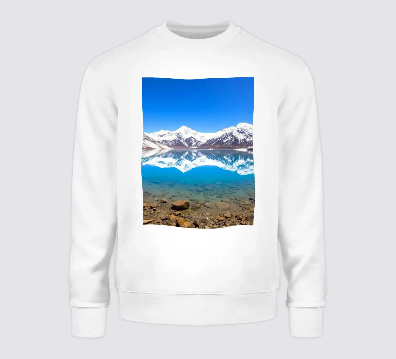 Beautiful mountain landscape with crystal clear lake reflect sweatshirt by DesignDoodle