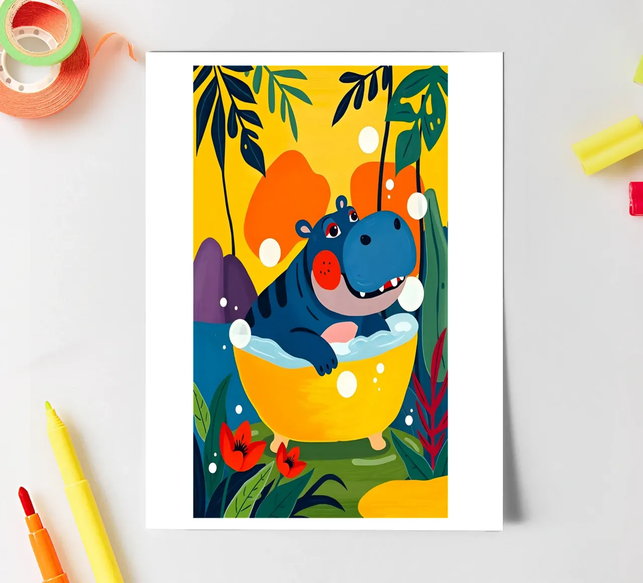 HIPPO DANS LE BAIN planche autocollant de ARTOMATIC