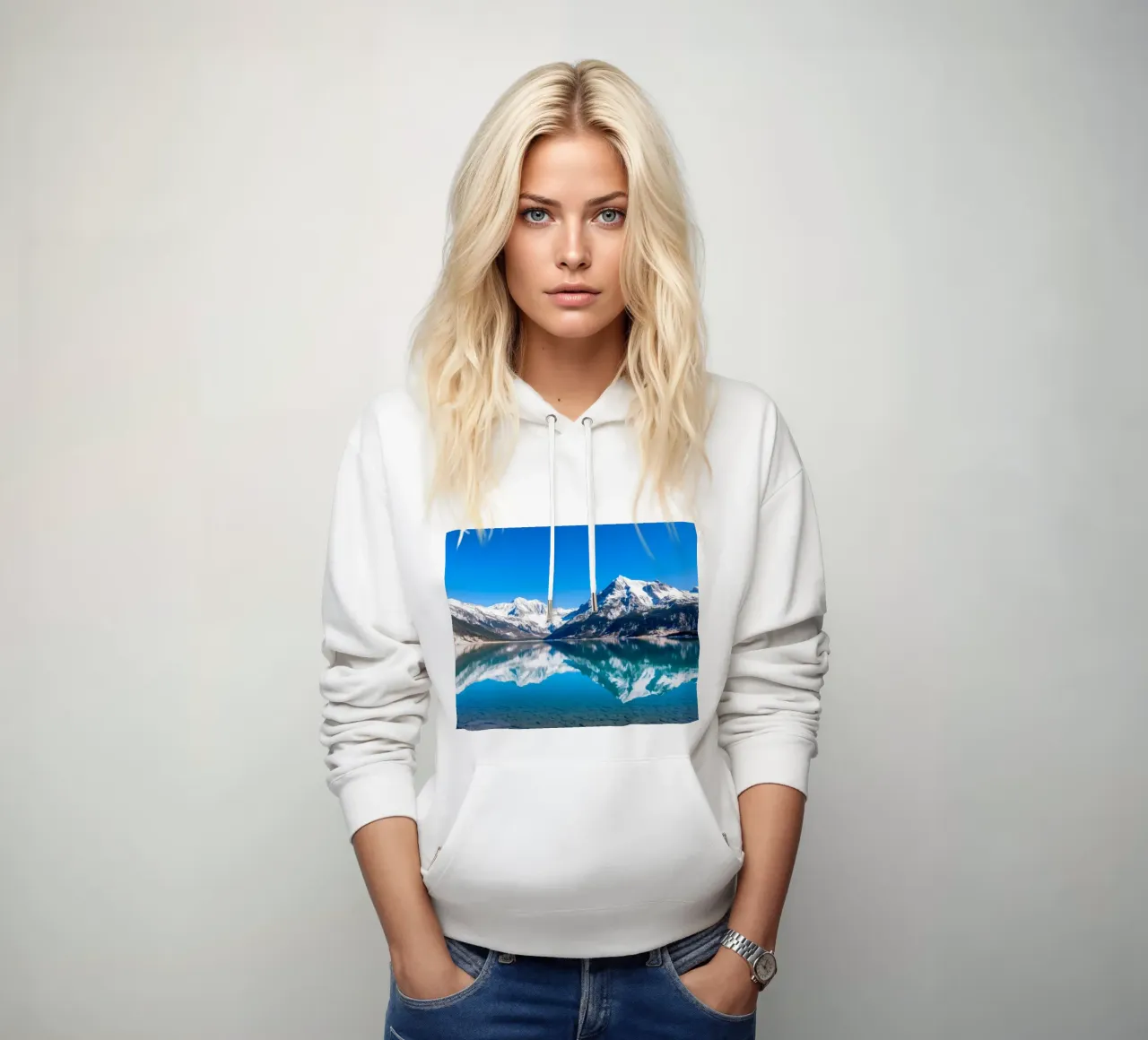 Riflesso stupefacente di montagne innevate in un ambiente tranquillo. felpa con cappuccio da DesignDoodle