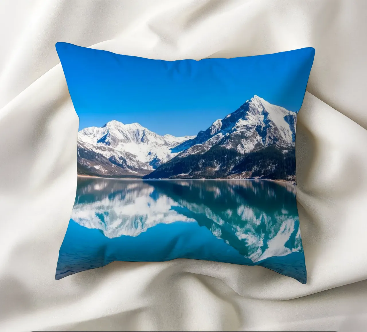 Riflesso stupefacente di montagne innevate in un ambiente tranquillo. cuscino da DesignDoodle