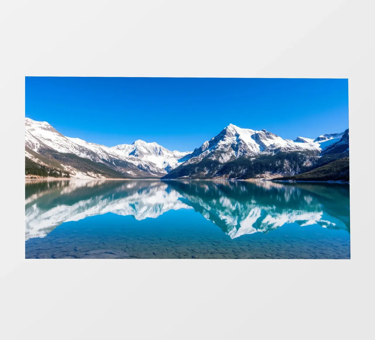 Riflesso stupefacente di montagne innevate in un ambiente tranquillo. telo in pvc da DesignDoodle