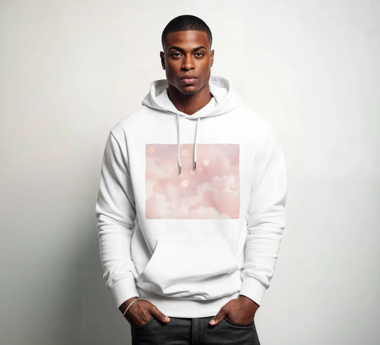 Sfondo astratto rosa tenue con nuvole soffici e delicate felpa con cappuccio da DesignDoodle