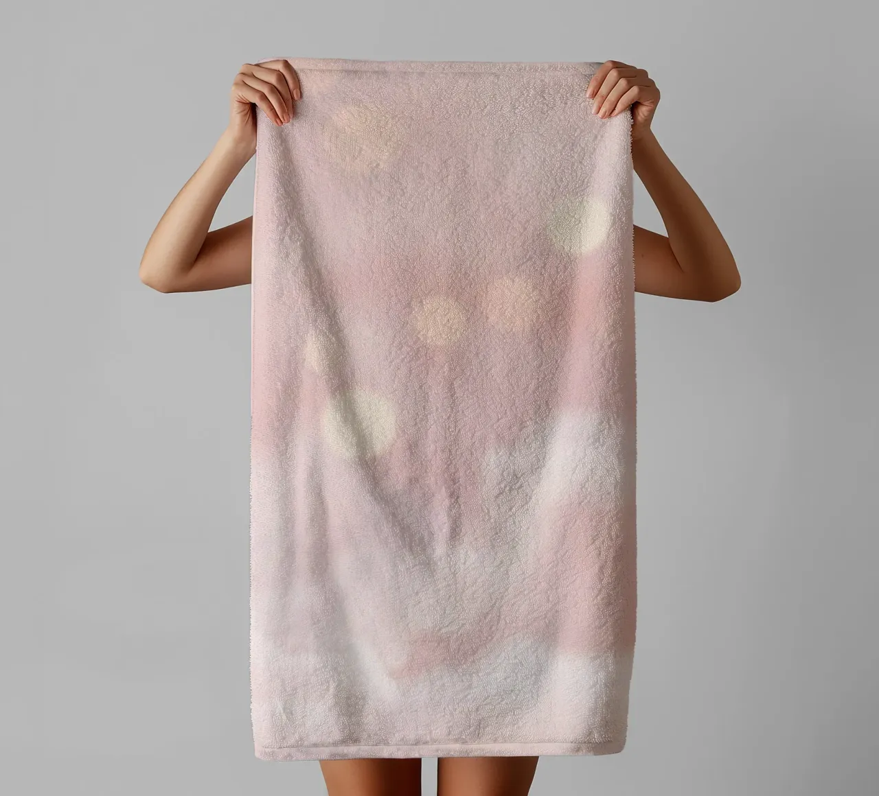 Zachtroze abstracte achtergrond met pluizige wolken en zachte badhanddoek van DesignDoodle