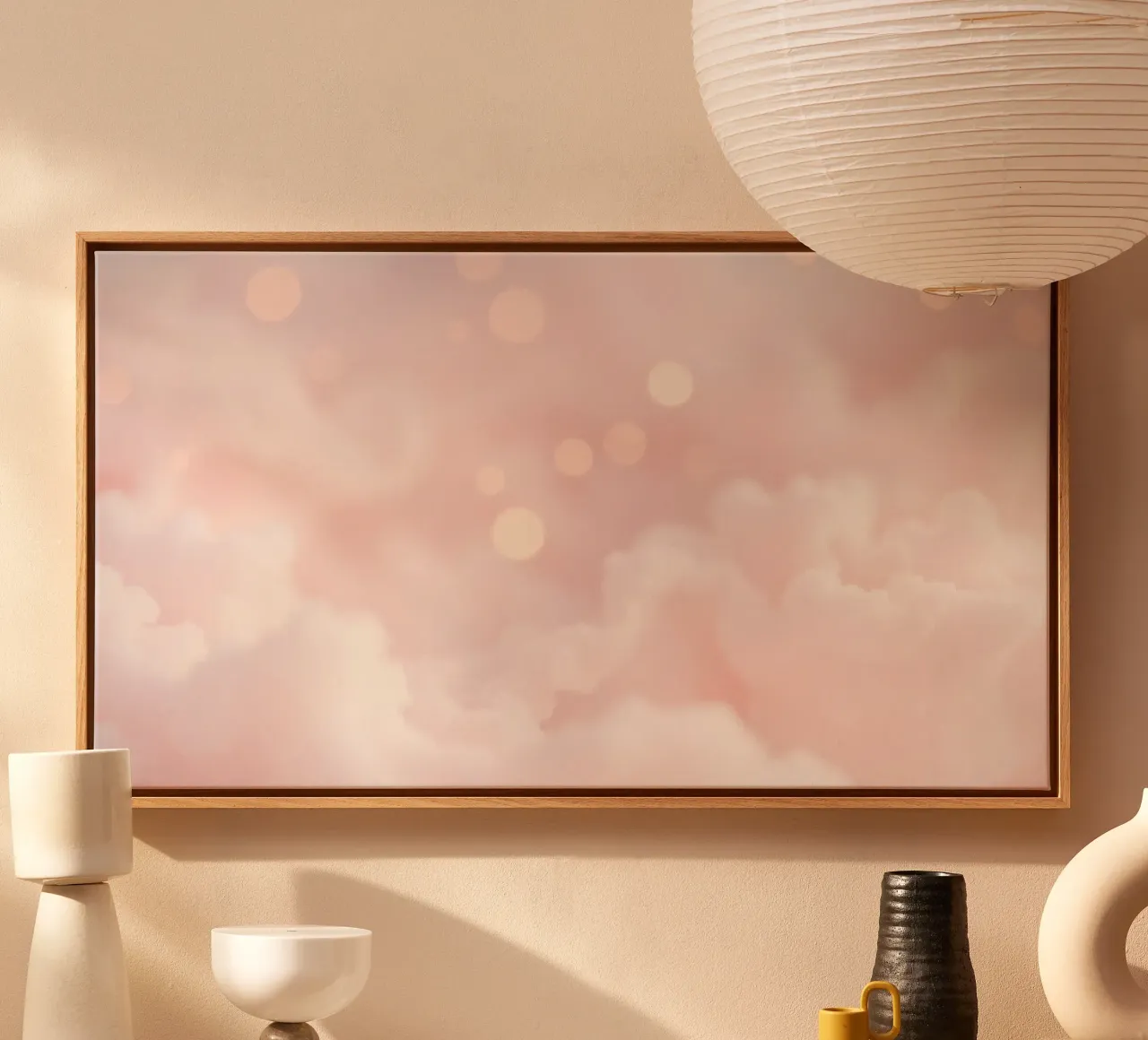 Soft pink abstract background with fluffy clouds and gentle canvas by DesignDoodle